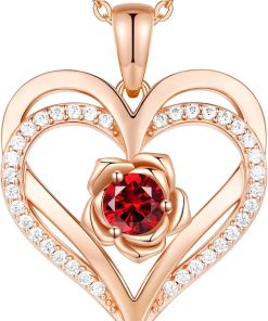 Forever Love Heart Sterling Silver Pendant Necklace Birthstone Crystals Rose Gold Plated