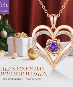 Forever Love Heart Sterling Silver Pendant Necklace Birthstone Crystals Rose Gold Plated