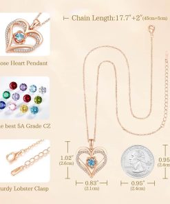 Forever Love Heart Sterling Silver Pendant Necklace Birthstone Crystals Rose Gold Plated