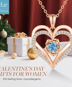Forever Love Heart Sterling Silver Pendant Necklace Birthstone Crystals Rose Gold Plated