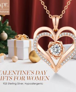 Forever Love Heart Sterling Silver Pendant Necklace Birthstone Crystals Rose Gold Plated