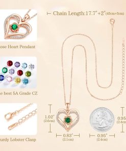 Forever Love Heart Sterling Silver Pendant Necklace Birthstone Crystals Rose Gold Plated