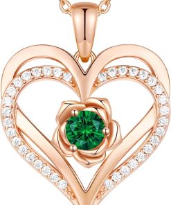 Forever Love Heart Sterling Silver Pendant Necklace Birthstone Crystals Rose Gold Plated