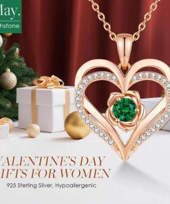 Forever Love Heart Sterling Silver Pendant Necklace Birthstone Crystals Rose Gold Plated
