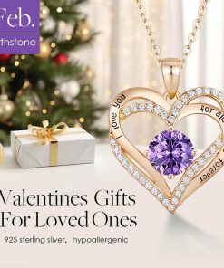 Forever Love Heart Sterling Silver Pendant Necklace Birthstone CrystalsRose Gold-02-Feb