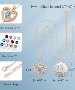 Forever Love Heart Sterling Silver Pendant Necklace Birthstone CrystalsRose Gold-03-Mar