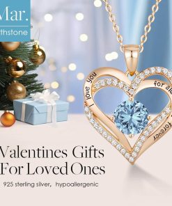 Forever Love Heart Sterling Silver Pendant Necklace Birthstone CrystalsRose Gold-03-Mar