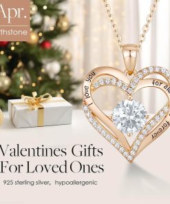 Forever Love Heart Sterling Silver Pendant Necklace Birthstone CrystalsRose Gold-04-Apr
