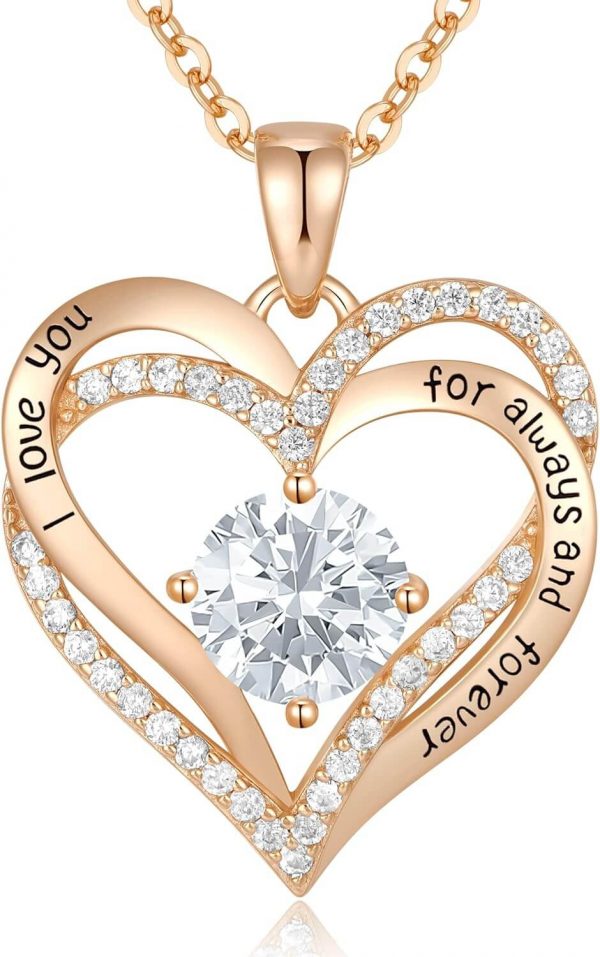 Forever Love Heart Sterling Silver Pendant Necklace Birthstone CrystalsRose Gold-04-Apr