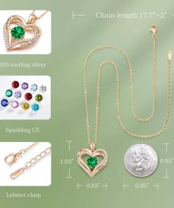 Forever Love Heart Sterling Silver Pendant Necklace Birthstone CrystalsRose Gold-05-May