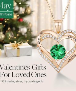 Forever Love Heart Sterling Silver Pendant Necklace Birthstone CrystalsRose Gold-05-May
