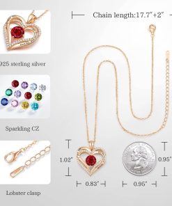 Forever Love Heart Sterling Silver Pendant Necklace Birthstone CrystalsRose Gold-07-Jul