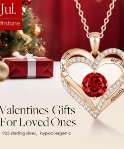 Forever Love Heart Sterling Silver Pendant Necklace Birthstone CrystalsRose Gold-07-Jul