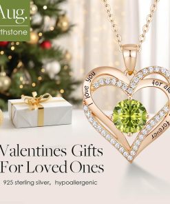 Forever Love Heart Sterling Silver Pendant Necklace Birthstone CrystalsRose Gold-08-Aug