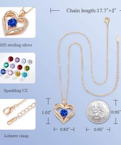 Forever Love Heart Sterling Silver Pendant Necklace Birthstone CrystalsRose Gold-09-Sept