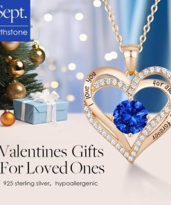 Forever Love Heart Sterling Silver Pendant Necklace Birthstone CrystalsRose Gold-09-Sept