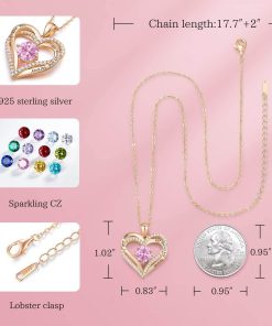 Forever Love Heart Sterling Silver Pendant Necklace Birthstone CrystalsRose Gold-10-Oct