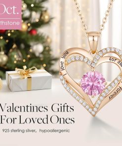Forever Love Heart Sterling Silver Pendant Necklace Birthstone CrystalsRose Gold-10-Oct