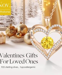 Forever Love Heart Sterling Silver Pendant Necklace Birthstone CrystalsRose Gold-11-Nov