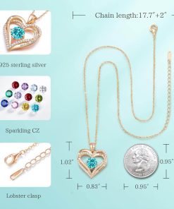 Forever Love Heart Sterling Silver Pendant Necklace Birthstone CrystalsRose Gold-12-Dece