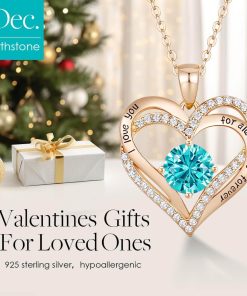 Forever Love Heart Sterling Silver Pendant Necklace Birthstone CrystalsRose Gold-12-Dece