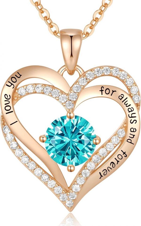 Forever Love Heart Sterling Silver Pendant Necklace Birthstone CrystalsRose Gold-12-Dece