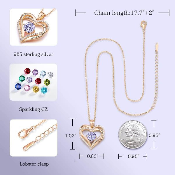 Forever Love Heart Sterling Silver Pendant Necklace Birthstone CrystalsRose Gold