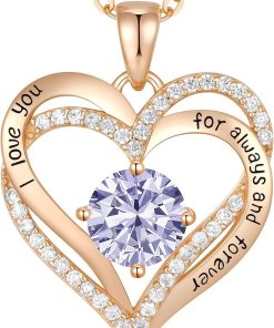 Forever Love Heart Sterling Silver Pendant Necklace Birthstone CrystalsRose Gold