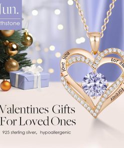 Forever Love Heart Sterling Silver Pendant Necklace Birthstone CrystalsRose Gold