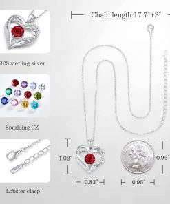 Forever Love Heart Sterling Silver Pendant Necklace Birthstone CrystalsSliver-01-Jan