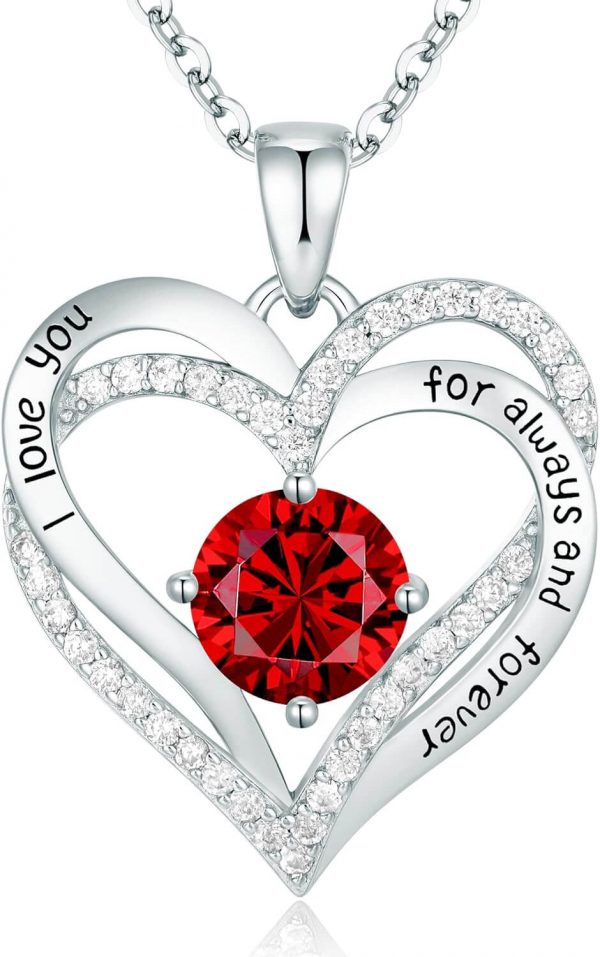 Forever Love Heart Sterling Silver Pendant Necklace Birthstone CrystalsSliver-01-Jan