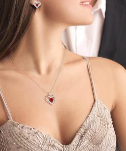 Forever Love Heart Sterling Silver Pendant Necklace Birthstone CrystalsSliver-01-Jan