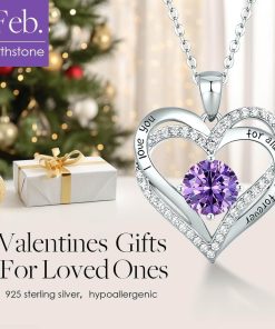 Forever Love Heart Sterling Silver Pendant Necklace Birthstone CrystalsSliver-02-Feb