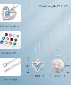 Forever Love Heart Sterling Silver Pendant Necklace Birthstone CrystalsSliver-03-Mar
