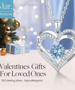 Forever Love Heart Sterling Silver Pendant Necklace Birthstone CrystalsSliver-03-Mar