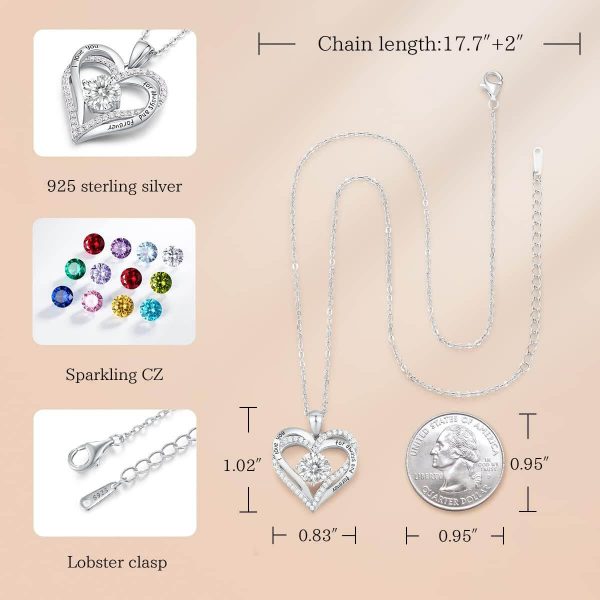 Forever Love Heart Sterling Silver Pendant Necklace Birthstone CrystalsSliver-04-Apr