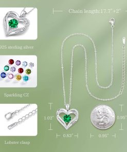 Forever Love Heart Sterling Silver Pendant Necklace Birthstone CrystalsSliver-05-May