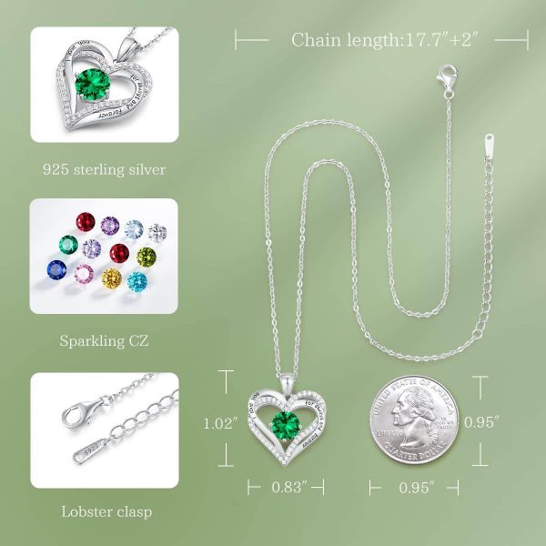 Forever Love Heart Sterling Silver Pendant Necklace Birthstone CrystalsSliver-05-May