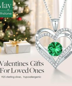 Forever Love Heart Sterling Silver Pendant Necklace Birthstone CrystalsSliver-05-May