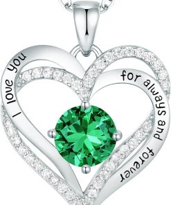 Forever Love Heart Sterling Silver Pendant Necklace Birthstone CrystalsSliver-05-May