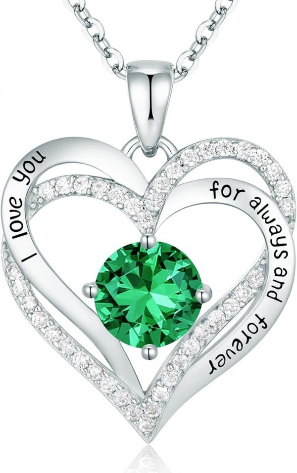 Forever Love Heart Sterling Silver Pendant Necklace Birthstone CrystalsSliver-05-May