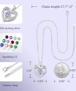 Forever Love Heart Sterling Silver Pendant Necklace Birthstone CrystalsSliver-06-Jun