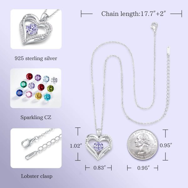 Forever Love Heart Sterling Silver Pendant Necklace Birthstone CrystalsSliver-06-Jun