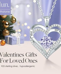Forever Love Heart Sterling Silver Pendant Necklace Birthstone CrystalsSliver-06-Jun