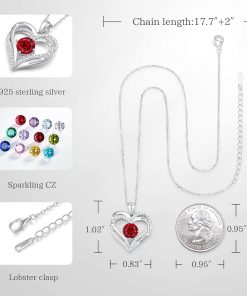 Forever Love Heart Sterling Silver Pendant Necklace Birthstone CrystalsRose Gold-07-Jul