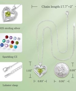 Forever Love Heart Sterling Silver Pendant Necklace Birthstone CrystalsSliver-08-Aug