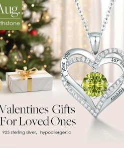 Forever Love Heart Sterling Silver Pendant Necklace Birthstone CrystalsSliver-08-Aug