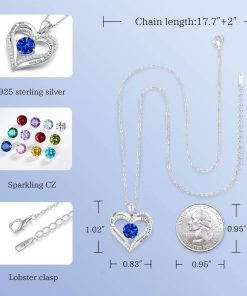 Forever Love Heart Sterling Silver Pendant Necklace Birthstone CrystalsRose Gold-09-Sept