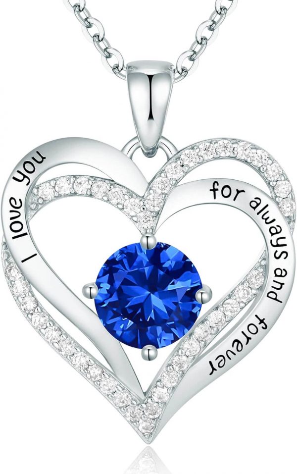 Forever Love Heart Sterling Silver Pendant Necklace Birthstone CrystalsRose Gold-09-Sept