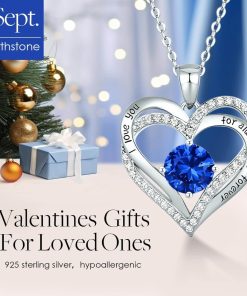 Forever Love Heart Sterling Silver Pendant Necklace Birthstone CrystalsRose Gold-09-Sept